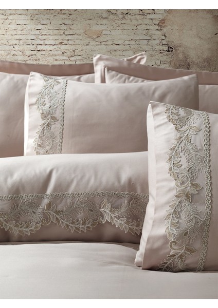 Gipürlü Pamuk Saten Çift Kişilik Nevresim Takımı Inci Bej modelleri