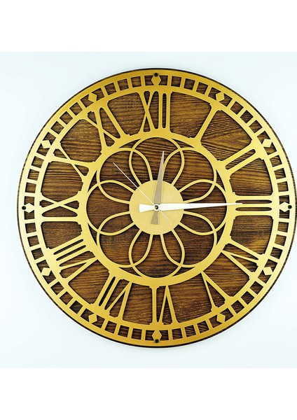 KAYRA TASARIM AHŞAP DUVAR SAATİ MASİF PAPATYA GOLD 50cm