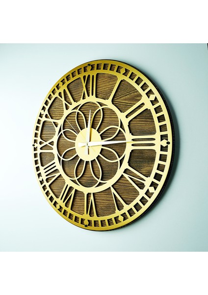 KAYRA TASARIM AHŞAP DUVAR SAATİ MASİF PAPATYA GOLD 50cm