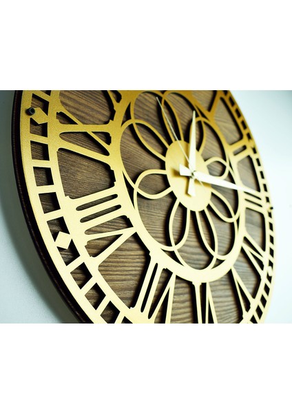 KAYRA TASARIM AHŞAP DUVAR SAATİ MASİF PAPATYA GOLD 50cm
