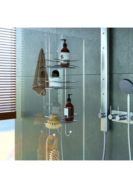 3 KATLI ASMALI BANYO DUŞAKABİN DUŞ RAFI KROM BK066