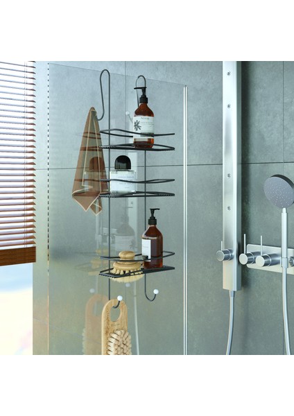 3 KATLI ASMALI BANYO DUŞAKABİN DUŞ RAFI MAT SİYAH BK066 fiyatları