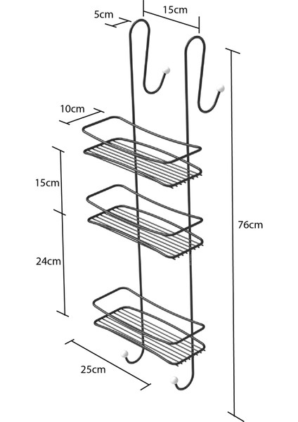 3 KATLI ASMALI BANYO DUŞAKABİN DUŞ RAFI MAT SİYAH BK066 modelleri
