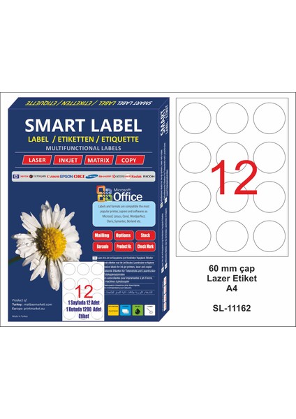 Smart Label Lazer Etiket A4 100 Sayfa Çap 60 mm