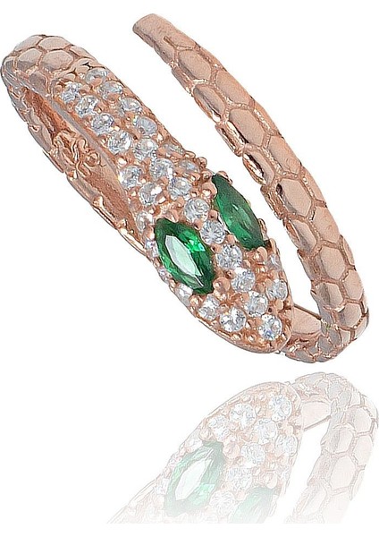 Yeşil Zümrütlü Yılan Model Yüzük Rose