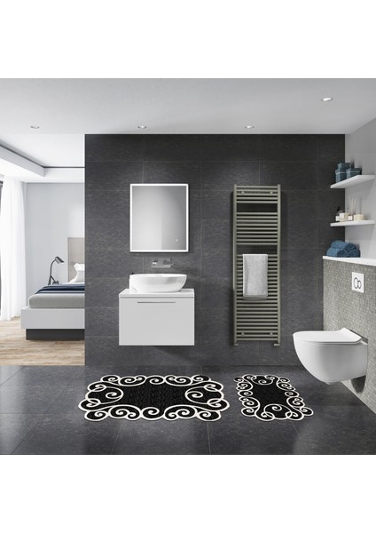 Alanur Stil Özel Kesim Yıkanabilir Kaymaz Taban 2'li Paspas Seti Klozet Takımı ST210109SY