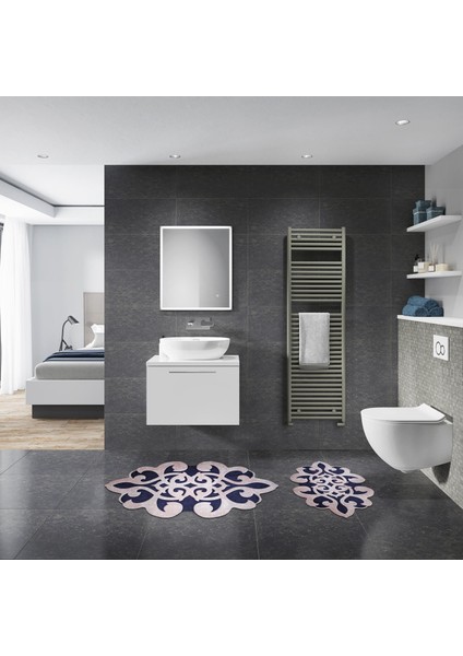 Alanur Beste Özel Kesim Yıkanabilir Kaymaz Taban 2'li Paspas Seti Klozet Takımı ST210102SY