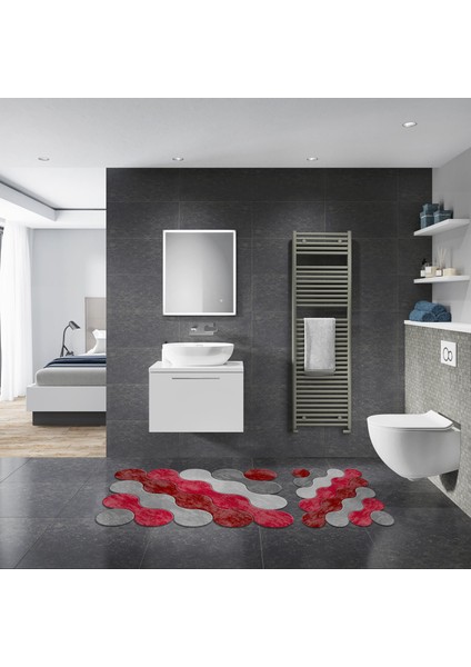 Alanur Florya Özel Kesim Yıkanabilir Kaymaz Taban 2'li Paspas Seti Klozet Takımı ST210117KZ