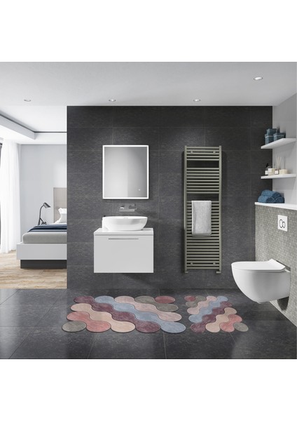 Alanur Florya Özel Kesim Yıkanabilir Kaymaz Taban 2'li Paspas Seti Klozet Takımı ST210117RN