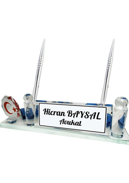 Masaüstü Türk Bayrağı Kristal Masa İsimliği