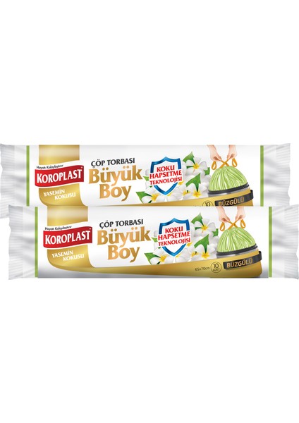 Koku Hapsetmeli Büyük Boy Yasemin Kokulu Büzgülü Çöp Torbası 65X70CM - 10'lu x 2 Adet Avantajlı