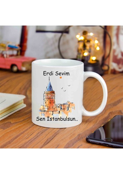 İsme Özel Galata Kulesi Temalı Sen Istanbulsun Kupa Bardak