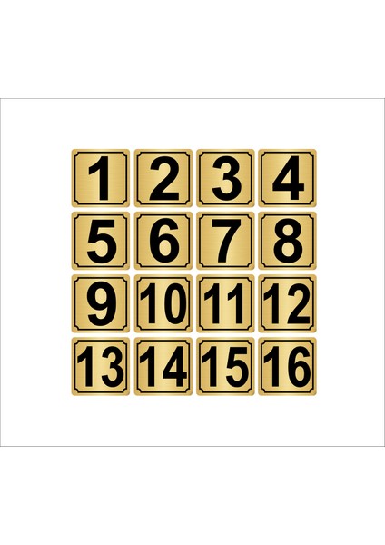 Metal Kapı Masa Dolap Numarası 3,5 x 3,5 cm 16'lı 1-16 Altın