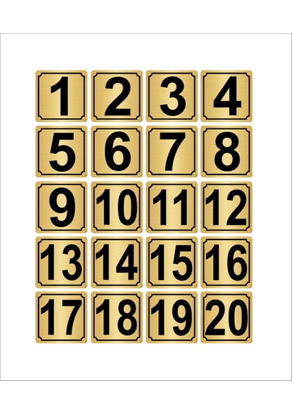 Metal Kapı Masa Dolap Numarası 3,5 x 3,5 cm 20'li 1-20 Altın
