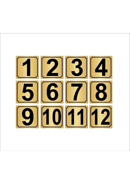 Metal Kapı Masa Dolap Numarası 7 x 7 cm 12'li 1-12 Altın