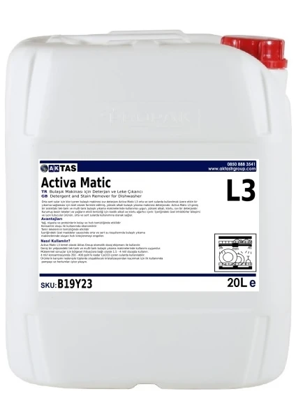 AktastrGroup Activa Matic Lima L3 Endüstriyel Bulaşık Makinası Deterjanı 20 LT