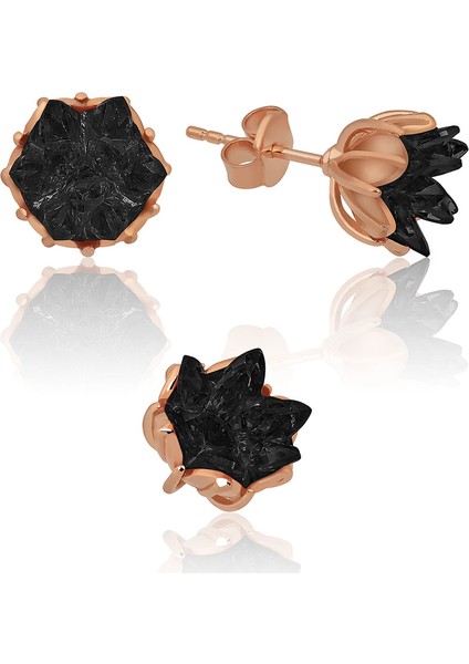 Lotus Çiçeği Taşlı Gümüş Küpe