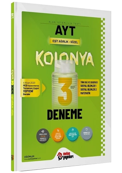 Metin Yayınları AYT Kolonya Eşit Ağırlık Sözel 3 Deneme