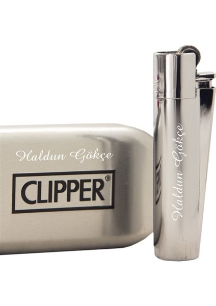Clipper Isme Özel Metal Çakmak Parlak Metalik