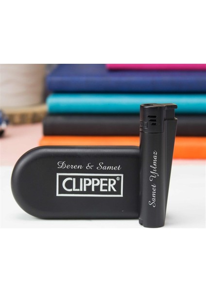 Clipper Isme Özel Pürmüz Alevli Metal Çakmak Mat Siyah