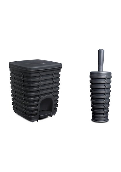 Palm Set Pedallı Çöp Kovası Wc Fırçası Gri 2'li