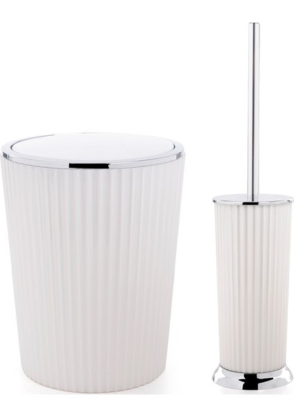 Nely Çöp Kovası + Tuvalet Fırçası Seti Beyaz