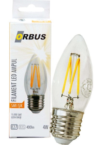 ORB-B36 Mum 4W E27 Clear Dekoratif Led Ampul 400 Lm Ra80 220-240V-50Hz