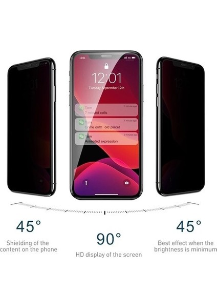 Apple iPhone 11 Pro Max Tam Kaplayan 5D Privacy Glass Hayalet Ekran Koruyucu Cam