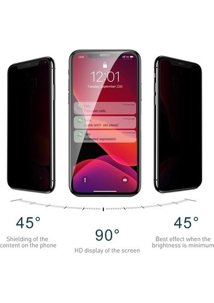 Apple iPhone 11 Pro Tam Kaplayan 5D Privacy Glass Hayalet Ekran Koruyucu Cam