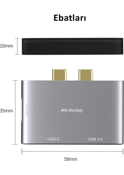 USB Çoğaltıcı Çoklayıcı USB-C HDMI Çevirici 4K 1XHDMI 1XUSB3.0