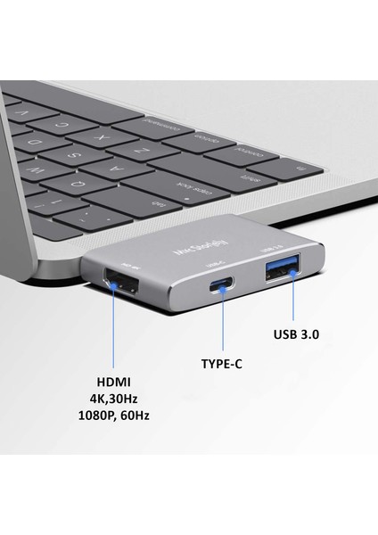 USB Çoğaltıcı Çoklayıcı USB-C HDMI Çevirici 4K 1XHDMI 1XUSB3.0