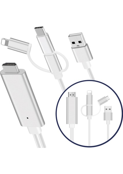 Lightning Çevirici HDMI USB-C Dönüştürücü Micro USB Çevirici 3 lü Dönüştürücü 1080P