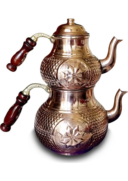 El Yapımı Yıldız Petek Zımba Bakır Çaydanlık Takımı