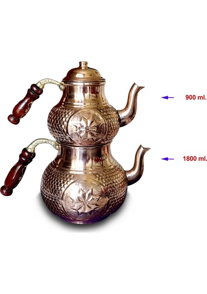El Yapımı Yıldız Petek Zımba Bakır Çaydanlık Takımı