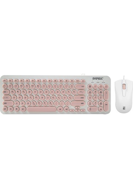 KM-01K Pembe USB Yuvarlak Tuşlu 3D Mouse Combo LC Layout Klavye + Mouse Set