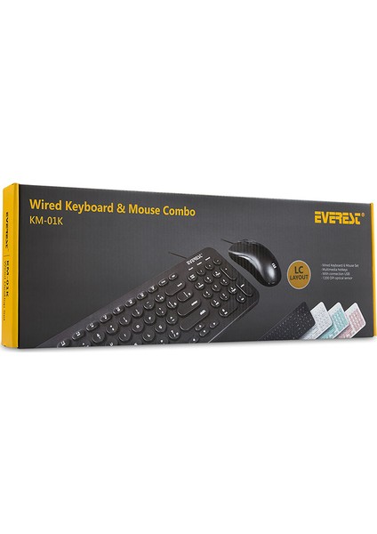 KM-01K Pembe USB Yuvarlak Tuşlu 3D Mouse Combo LC Layout Klavye + Mouse Set