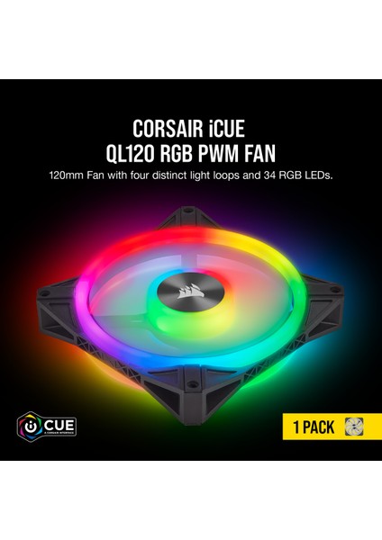 CO-9050097-WW İCUE QL120 RGB 120 MM DÖRT RGB RENK DÖNGÜLÜ PWM FAN