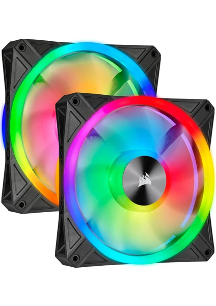 CORSAIR CO-9050100-WW İCUE QL140 RGB 140 MM DÖRT RGB RENK DÖNGÜLÜ PWM FAN, LİGHTİNG NODE CORE KONTROLCÜ İLE BİRLİKTE, 2'Lİ PAKET