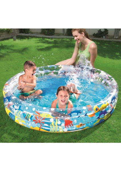 3 Halkalı Plaj Ortamı Desenli Şişme Havuz 152x30 cm Çocuklar İçin Eğlenceli