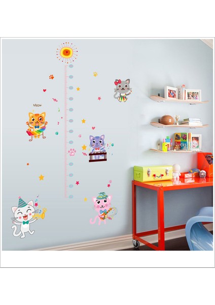 Çocuk Odası Boy ve Gelişim Ölçer Sevimli Kediler Duvar Sticker