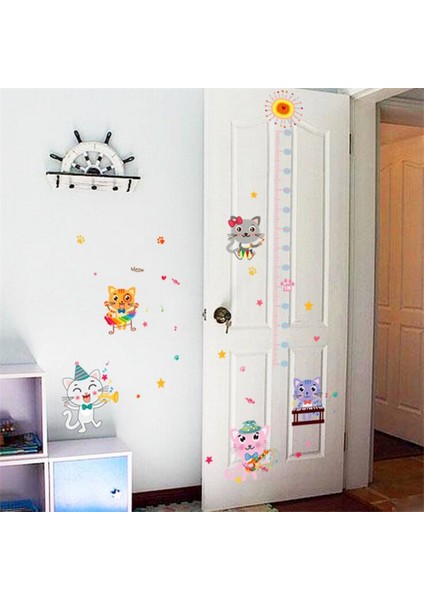 Çocuk Odası Boy ve Gelişim Ölçer Sevimli Kediler Duvar Sticker modelleri