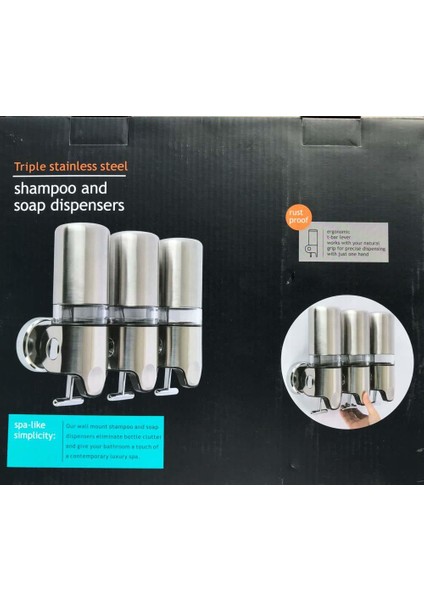 3'lü Sıvı Sabunluk Şampuanlık Kremlik Otel Tipi 450 ml x 3 Mat Paslanmaz Çelik