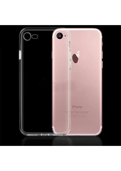 Apple iPhone 7 8 Kılıf Kamera Korumalı Şeffaf Silikon Kılıf + Cam