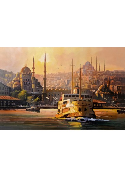 Yağlı Boya İstanbul Eminönü Sahilinde Vapur Kanvas Tablo