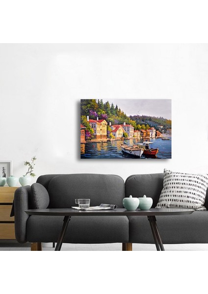 Yağlı Boya İstanbul Kıyıda Tekneler Kanvas Tablo