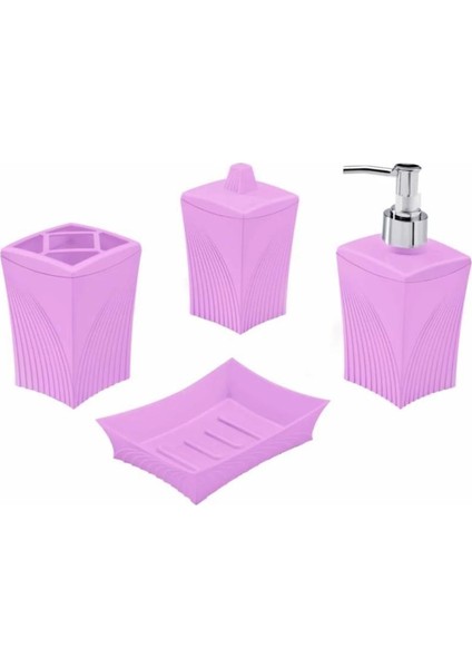 F350 Banyo Wc Seti 4 Parça Sert Plastik Pembe