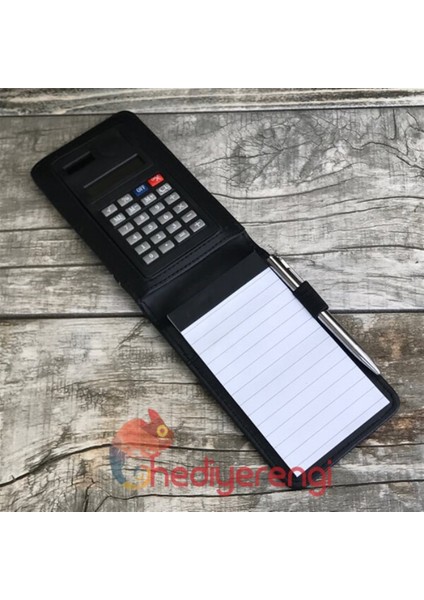 İsme Özel Mini Notluk Hesap Makinesi ve Tükenmez Kalem Seti Siyah modelleri