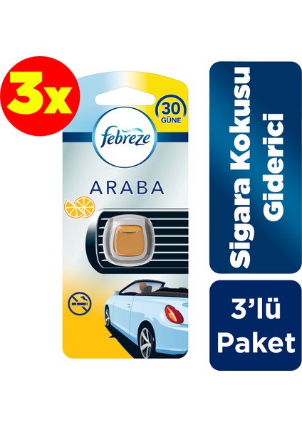 Hava Ferahlatıcı Araba Kokusu Sigara Kokusunu Önleyici Limon Kokulu 2 ml 3lü Paket