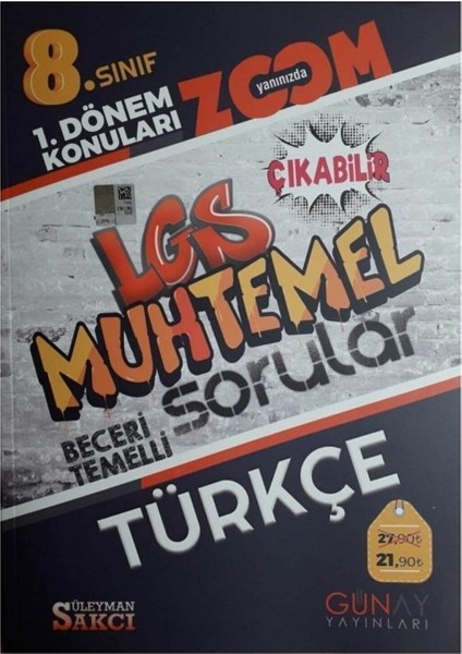 Gün&Ay Yayınları LGS 1. Dönem Türkçe Muhtemel Sorular Zoom Serisi