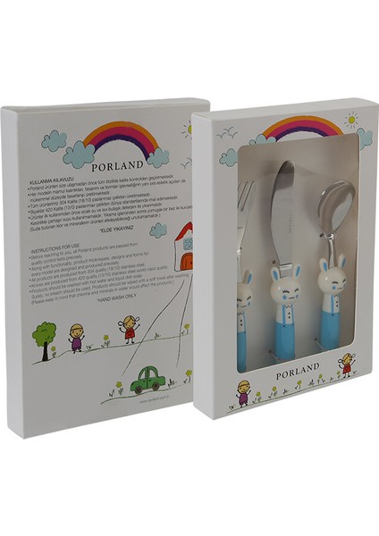 Mini Rabbit Çocuk Çatal Kaşık Bıçak Takımı 3 Parça - Mavi fiyatları
